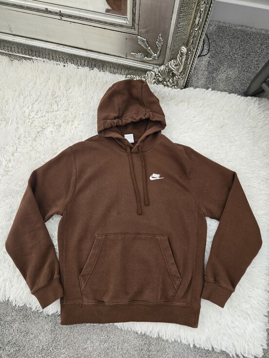 Nike Tops - Nike Club Fleece Hoodie Swoosh Embroidered Logo. Brown. Size Small.